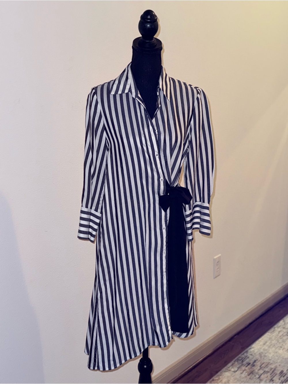 Zara Striped Shirt Dress with Black Tie